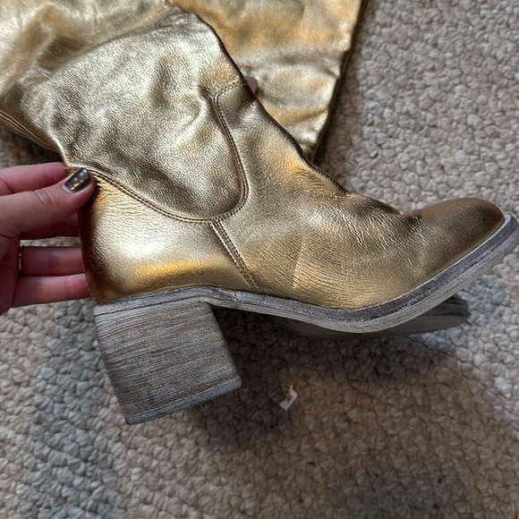 Free People Essential Tall Slouch Boots Metallic Gold Size - Picture 2 of 5